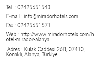 Mirador Hotel iletiim bilgileri